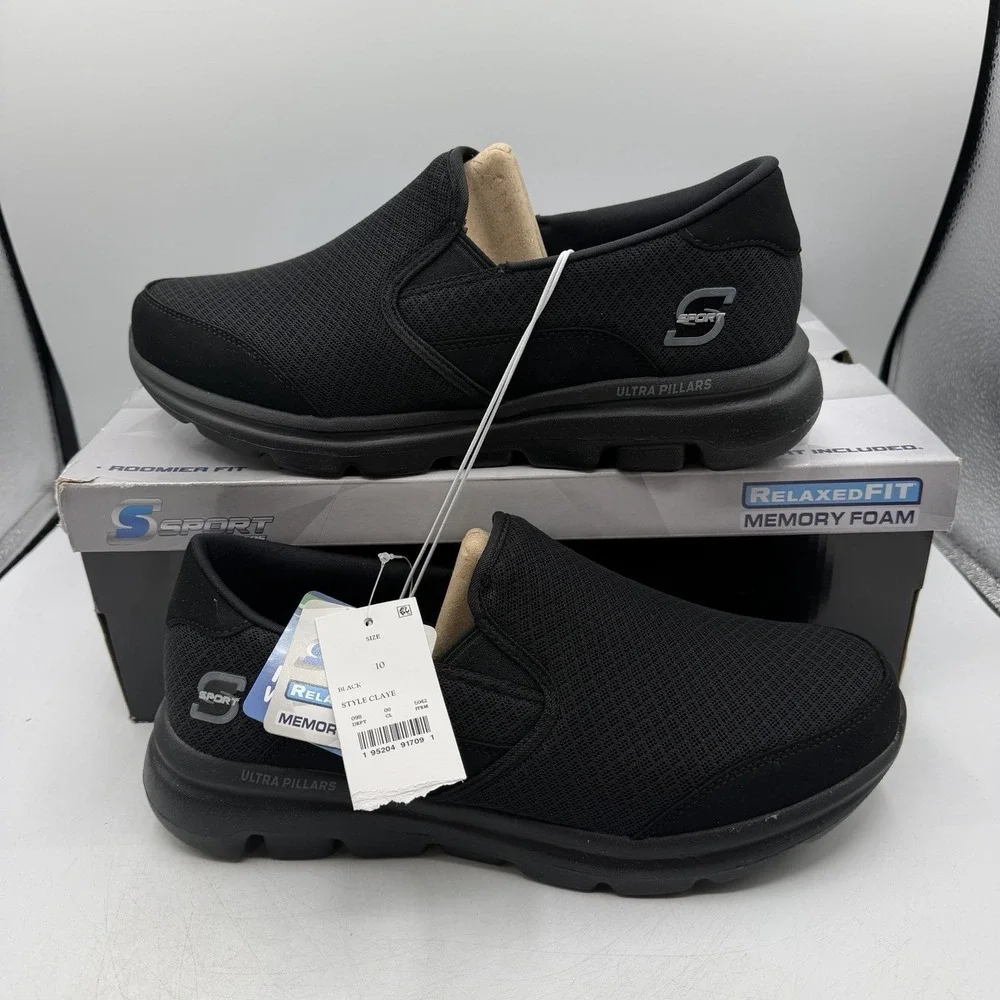 S Sport by Skechers Claye Go Walk Shoes Mens 10 Black Casual Slip On Sneakers
